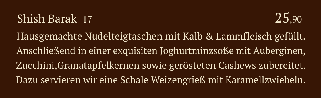 Qadmous Speisekarte – Vom Chefkoch