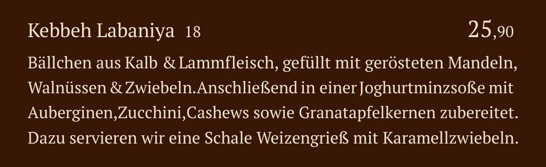 Qadmous Speisekarte – Vom Chefkoch