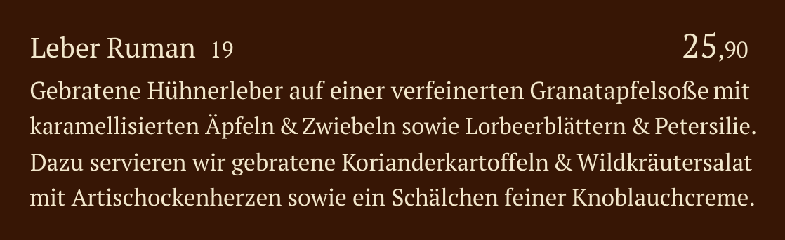 Qadmous Speisekarte – Vom Chefkoch