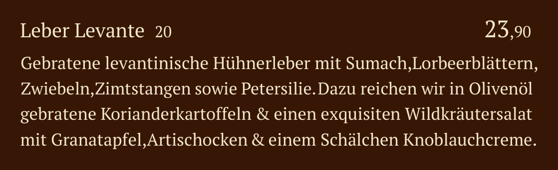 Qadmous Speisekarte – Vom Chefkoch