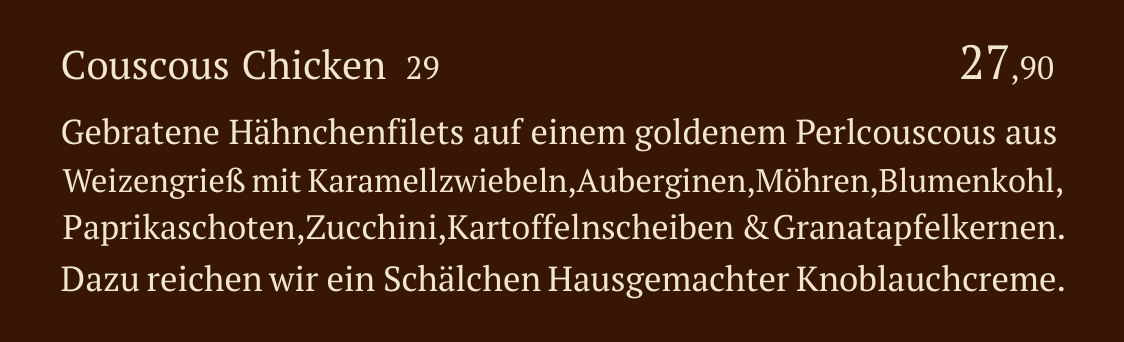 Qadmous Speisekarte – Couscous Spezialitäten