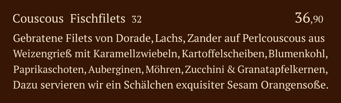 Qadmous Speisekarte – Couscous Spezialitäten