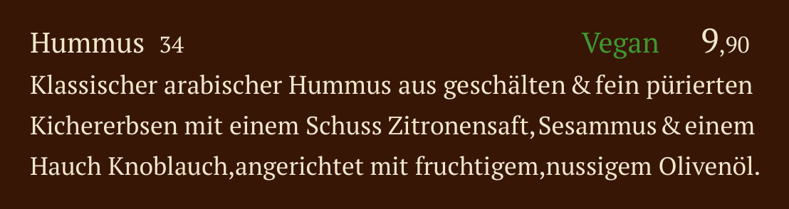 Qadmous Speisekarte – Kalte Mezze