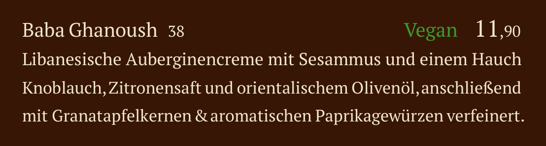 Qadmous Speisekarte – Kalte Mezze