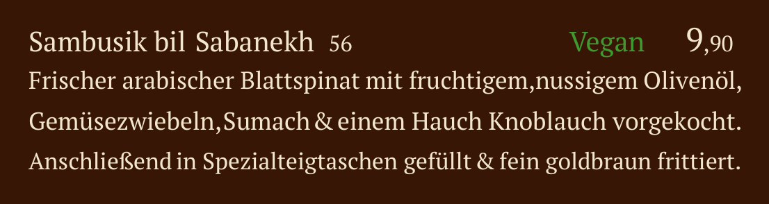 Qadmous Speisekarte – Warme Mezze