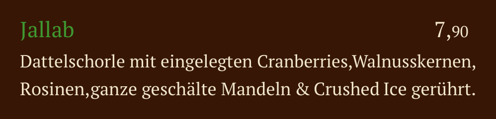Qadmous Speisekarte – Cocktail alkoholfrei