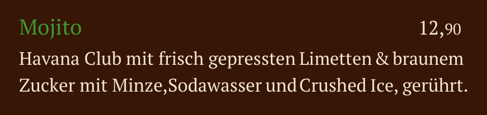 Qadmous Speisekarte – Cocktail mit Alkohol