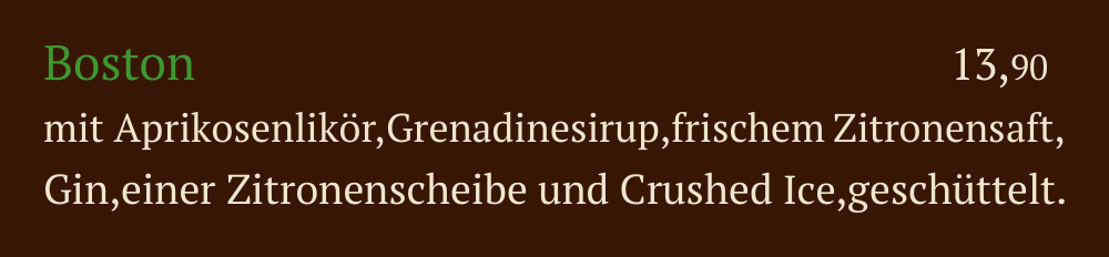 Qadmous Speisekarte – Cocktail mit Alkohol