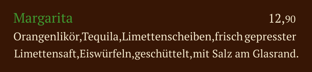 Qadmous Speisekarte – Cocktail mit Alkohol