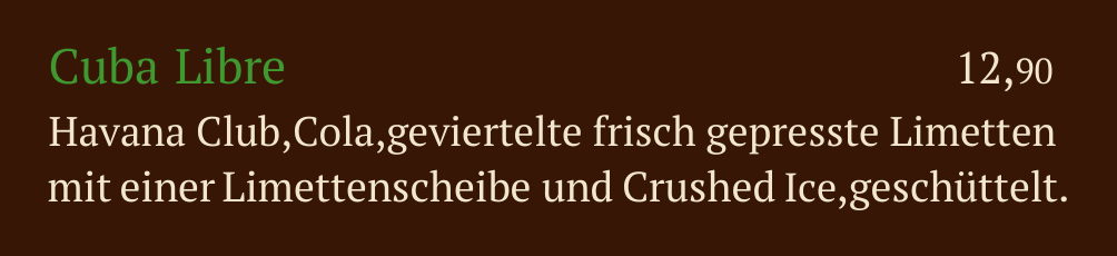Qadmous Speisekarte – Cocktail mit Alkohol