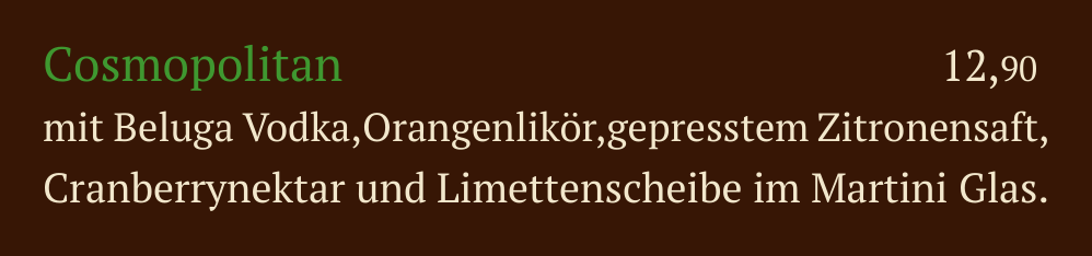 Qadmous Speisekarte – Cocktail mit Alkohol