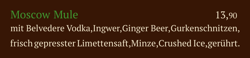 Qadmous Speisekarte – Cocktail mit Alkohol