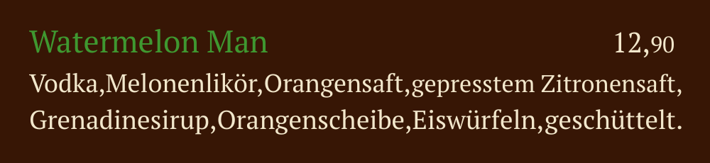 Qadmous Speisekarte – Cocktail mit Alkohol