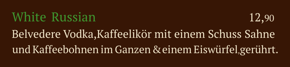 Qadmous Speisekarte – Cocktail mit Alkohol