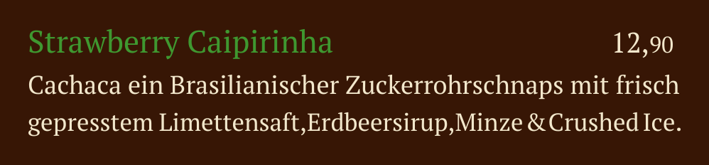Qadmous Speisekarte – Cocktail mit Alkohol