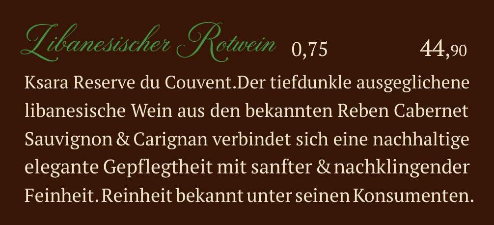Qadmous Speisekarte – Wein