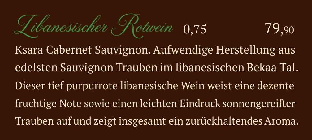 Qadmous Speisekarte – Wein