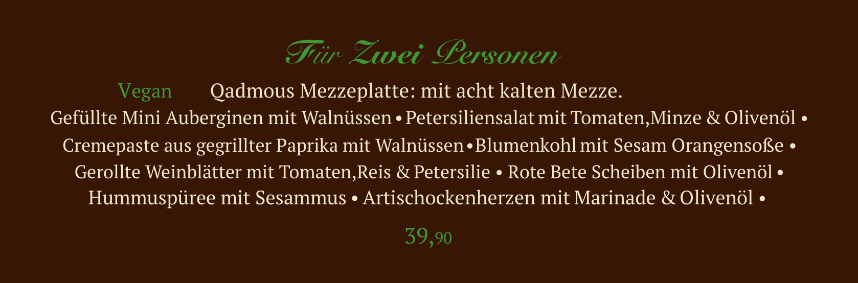 Qadmous Mezzeplatte vegan für zwei Personen – acht kalte Mezze, 39,90 €